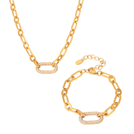 Stainless Steel Micro Zircon Choker Necklace Bracelet Luxury Chunky Gold Necklace Bracelet Jewelry Sets