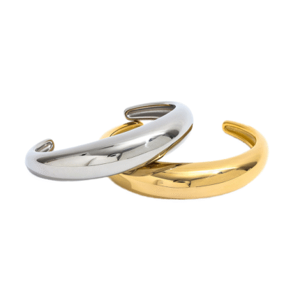 High-End 18K PVD Gold Plated Stainless Steel Crescent Moon C Cuff Waterproof Tarnish-Free Chunky Bracelet Bangle Fashion Jewelry