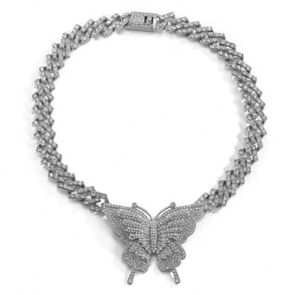 Micro Encrusted Diamond Big butterfly Neck Necklace Fashion Cuban Chain Alloy Necklace for Women