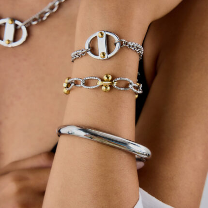 New Two-tone Stainless Steel Cuban Bracelet 18K Pvd Coating Waterproof Non-fading Fashion Jewelry Bracelet