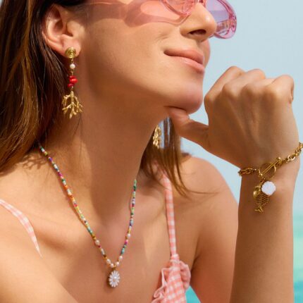 Light Luxury Light Rice Beads Titanium Steel Necklace Fashion Senior Sense Stainless Steel Earrings Jewelry