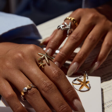New Boho Resort Style Starfish Shell Titanium Steel 18K Gold Plated Ring