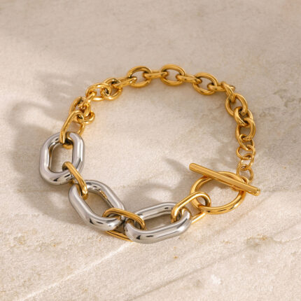 Stainless Steel Chain Gold Silver Mixed Color Bracelet Luxury Stainless Steel Bracelet 18k Gold Plated