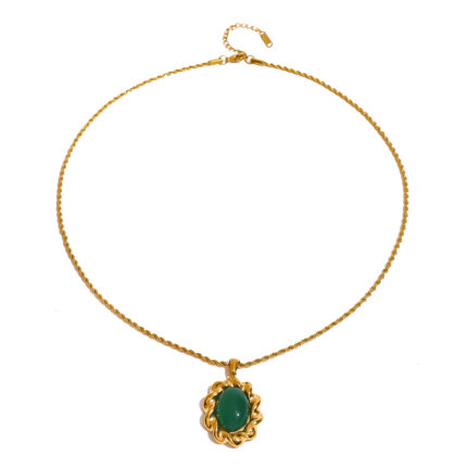 Stainless Steel Emerald Natural Stone Pendant Necklace Green Emerald Tennis Necklace