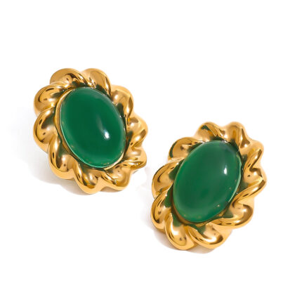 Stainless Steel Emerald Natural Stone Ear Studs Retro Titanium Steel Earrings Accessories