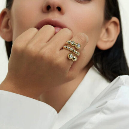 High Quality Beaded Delicate Fashion 5A Zirconia Triple Thick Round Adjustable Ring Women's Jewelry