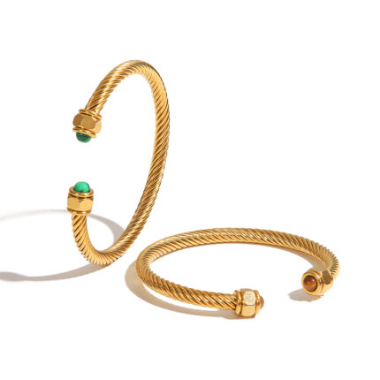 New Fashion Ornament 18K Gold Plated Stainless Steel Jewelry Party Gift Natural Stone Twisted Paving Open-Ended Bracelet