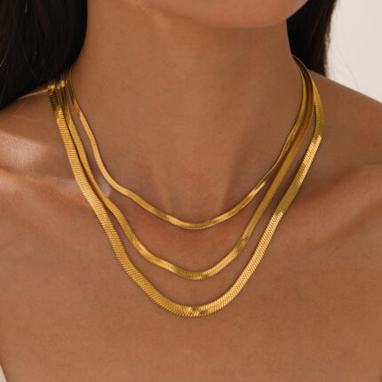Punk 2MM-5MM Stainless Steel Flat Snake Chain Necklace No Fade 18K Gold Plated Titanium Steel Snake Bone Chain Chokers