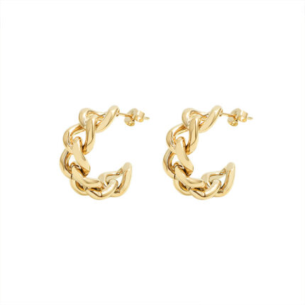 Trendy Minimalist Gold Plated Stainless Steel Cuban Chunky Thick Link Hoop Earrings