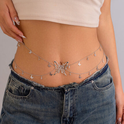 Sweet Cool Hot Girl Style Tassel Butterfly Pendant Double-Layer Waist Chain Sexy Street Shot Single Circle Metal Body Chain