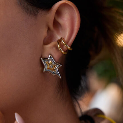 Fashion 18K Gold-plated Stainless Steel Popular Ear Sets Rhinestone Two-color Pentagram Ear Rings Set for Women