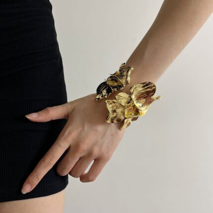 Exaggerated Design Heavy Metal Large Flower Splicing Open Bangle Light Luxury Premium Feeling Wide Bracelet