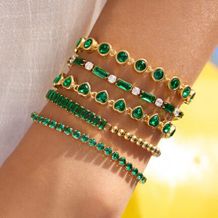 Classic 18K Gold Plated Stainless Steel Heart Bracelet Women's High Quality Colorful Zirconia Emerald Bracelet