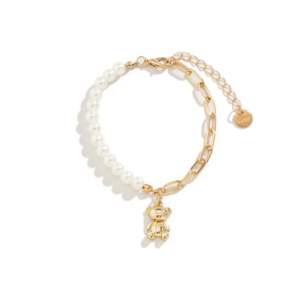 Minimalist Personality Splicing Chain Hundred Matching Hand Ornaments Vintage Imitation Pearl Bear Bracelet Female