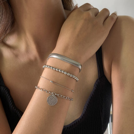 Geometric Tassel Alloy Charm Set Bracelet Personalized Simple Bead Chain Women's Hand Jewelry