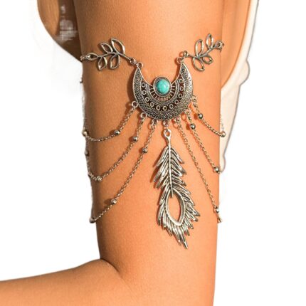 Bohemian Vintage Gold Tassel Arm Chain Dream Catcher Net Leaf Bracelet for Women Girls