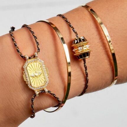 New 18K Gold-Plated Stainless Steel and Enamel Turkish Eye Bracelet Jewelry