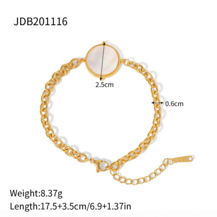 Simple Temperament Round White Shell Chain Bracelet 18K Gold-plated Stainless Steel Fashion Bracelet