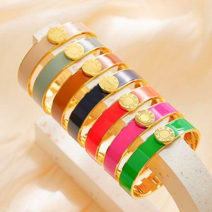 Fashion Jewelry Bracelet Enamel Colorful Gold Stainless Steel Gold Plated Charm Bracelet