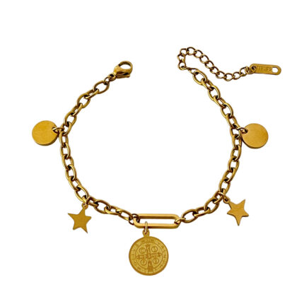 Fairy Dainty Star Chain Bracelet 18K Gold Plated Women Stainless Steel Jewelry Pulseras Star Coin Charm Bracelets