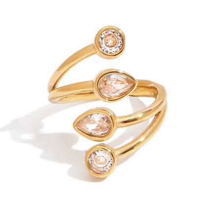 Light Luxury High Feeling 18K Gold Stainless Steel Zirconia Ring Jewelry