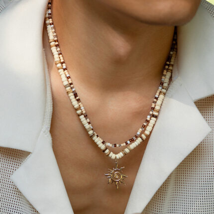 New Fashion Coconut Shell Rice Beads Necklace Sunflower Pendant Men and Women Choker Necklace