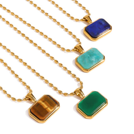 Fashion Light Luxury Stainless Steel Natural Stone Necklace18K Gold Plated Jewelry Bead Chain square Stone Pendant Necklace