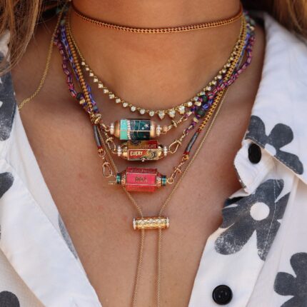 Bohemian Colorful Tarot Cards Hand Woven Star Eyes 18K Gold Plated Pendant Beaded Necklace