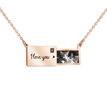 R.Gem. Custom Name Plate Free Engraving Photo Envelope Folding Locket Couple Sentimental Relationship Friendship Steel Necklace