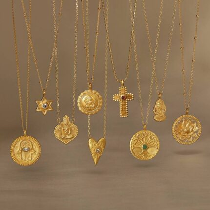 18K Gold Stainless Steel Irregular Hand Cross Eye Pendant Necklace Women's Pendant Charms Necklace