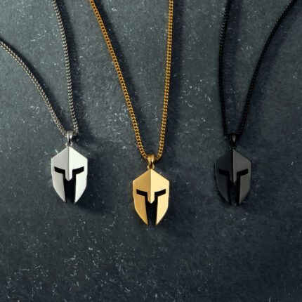 Hip Hop Simple No Fade Stainless Steel Mask Necklaces 18K Gold Plating Titanium Steel Spartan Warrior's Mask Pendant Necklace