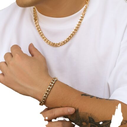 New Punk Classic Smooth Cuban Chain Necklace Bracelet Unisex Trend Vintage Figaro Chain Necklace Rock Jewelry Set