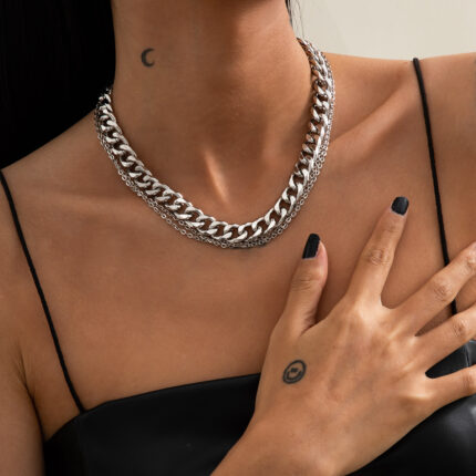 Punk Hip-hop Style Metal Geometric Necklace Female Simple Thick Chain Mix and Match Chain Necklace