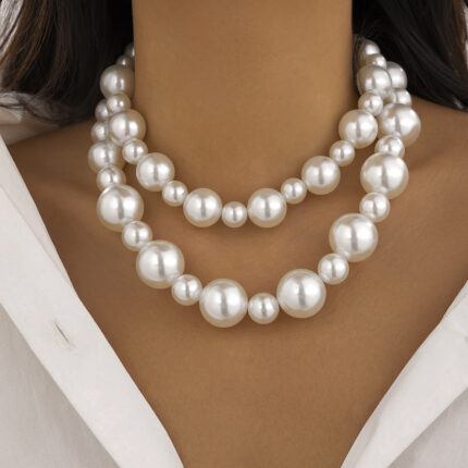 New Exaggerated Large Pearl Temperament Necklace Big Round Pearl Necklace Fashion Elegant Collar Necklace Jewelry