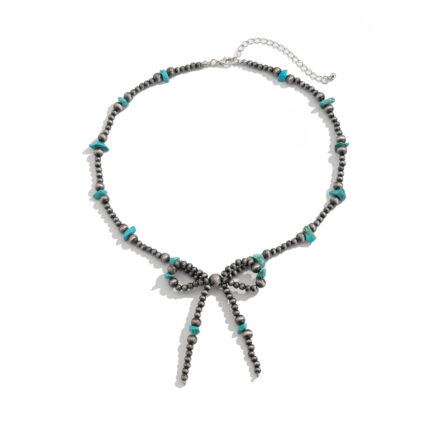 Bohemian Bow Beaded Necklace Turquoise Western Cowboy Collarbone Chain Dainty Bow Necklace