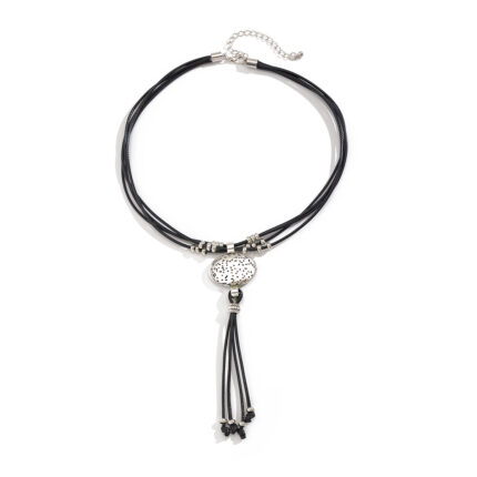 Vintage Design Oval Pitting Metal Leather Wax Rope Necklace Women's Fashion Ladies Street Fringed Necklace Fashion Jewelry