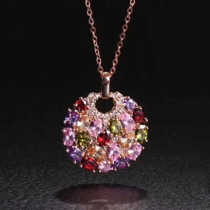 Mona Lisa Colored Zirconia Necklace Flower Good Moon Necklace Pendant