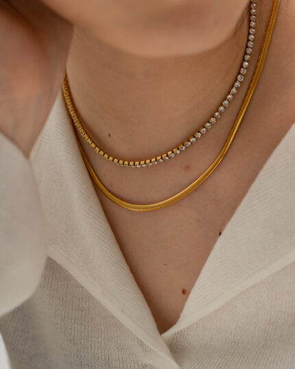 2023New Trend Stainless Steel Snake Chain Tennis Chain Zircon Double Layer Necklace for Girls