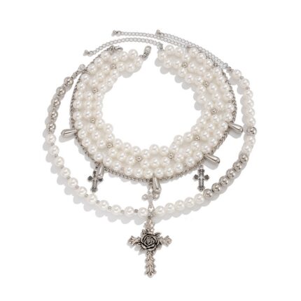 New Retro Baroque Chocker Collarbone Chain Irregular Pearl Multi-layer Round Bead Necklace