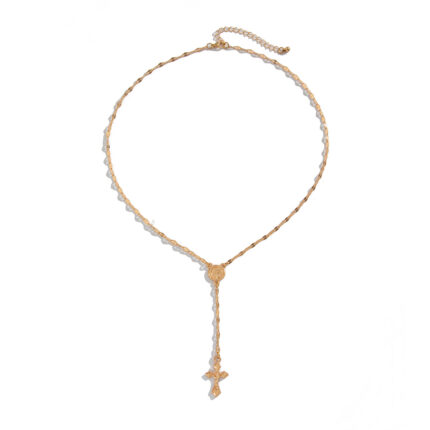 New Retro Cross Alloy Pendant Necklace Hundreds of Inlaid Gemstone Beaded Collarbone Chain