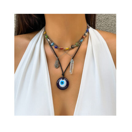 Trendy Turkish Lucky Eye Pendant Necklace Strand Chip Beads Natural Stone Women Choker Jewelry Collar Party Girls Hip Hop