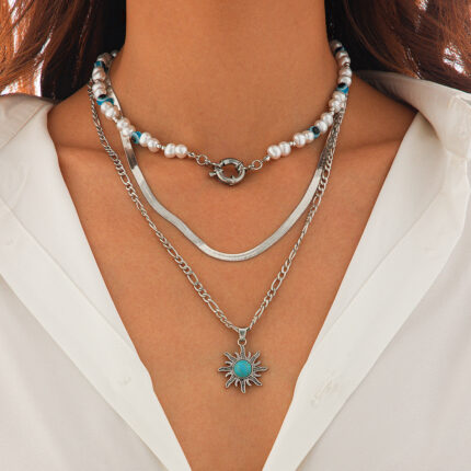 New Vintage New Design Fashion Eyes Pearls Women's Necklace Alloy Multi-Layer Necklace