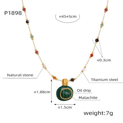 Vintage 18K Gold Plated Crystal Stone Necklace Stainless Steel Colorful Natural Stone Necklaces for Women - Custom Design