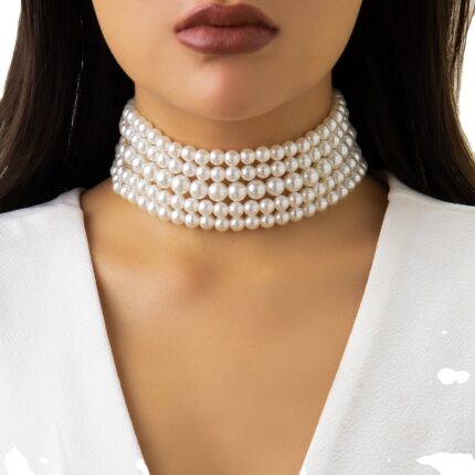 Custom Fashion Multi Layer Pearl Necklace Handmade Bead Choker Necklace