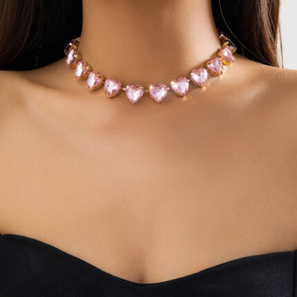 Fashion love Necklace Female Gothic Ice Out Rhinestone Adjustable Collarbone Chain Wedding Jewelry Sets Wedding Jewellery Lu