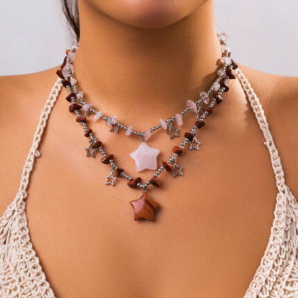 Colorful Five-pointed Star Pendant Necklace Pastoral Style Simple Cute Choker