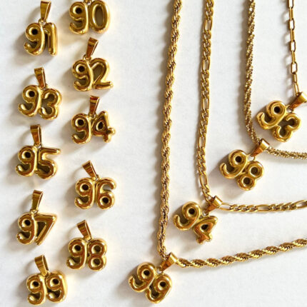 INS Styles Tarnish Free Stainless Steel 18k Gold Plated Lucky Number Birth Year Vintage Three-dimensional Vintage Necklace