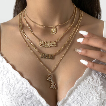 Letter 1999  Hollow Necklace Simple Floating Engraved Cross Chain Necklace
