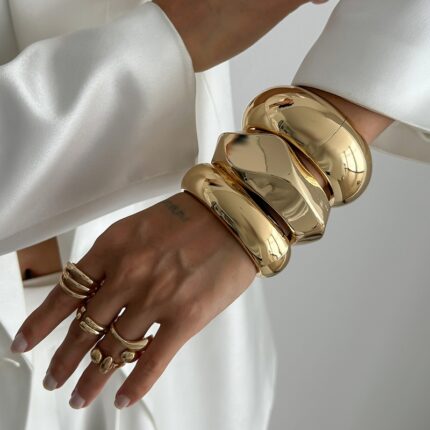 Fashion Retro Irregular Alloy Bracelet Simple Glossy Wide Bracelet Jewelry