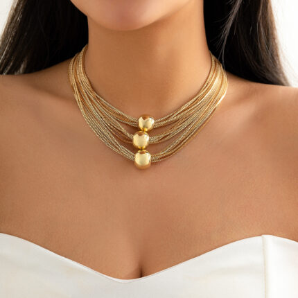 Exaggerated Punk Multi Layer Necklace Collar-wear Temperament Necklace Geometric Round Ball Personality Necklace Gift Set